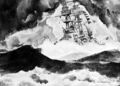 Линкор USS Oklahoma в штормовом море. Рисунок Lieutenant Arthur Beaumont, 1934 г.