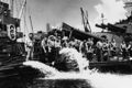 Откачка воды из поврежденного японской торпедой линкора USS Pennsylvania. Окинава, 12 августа 1945 г.