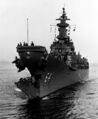 Линкор USS Wisconsin с поврежденным носом, 1950-е гг.