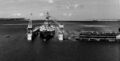 USS Wisconsin в притопленном доке USS AFDB-1. Гуам, 5 апреля 1952 г.
